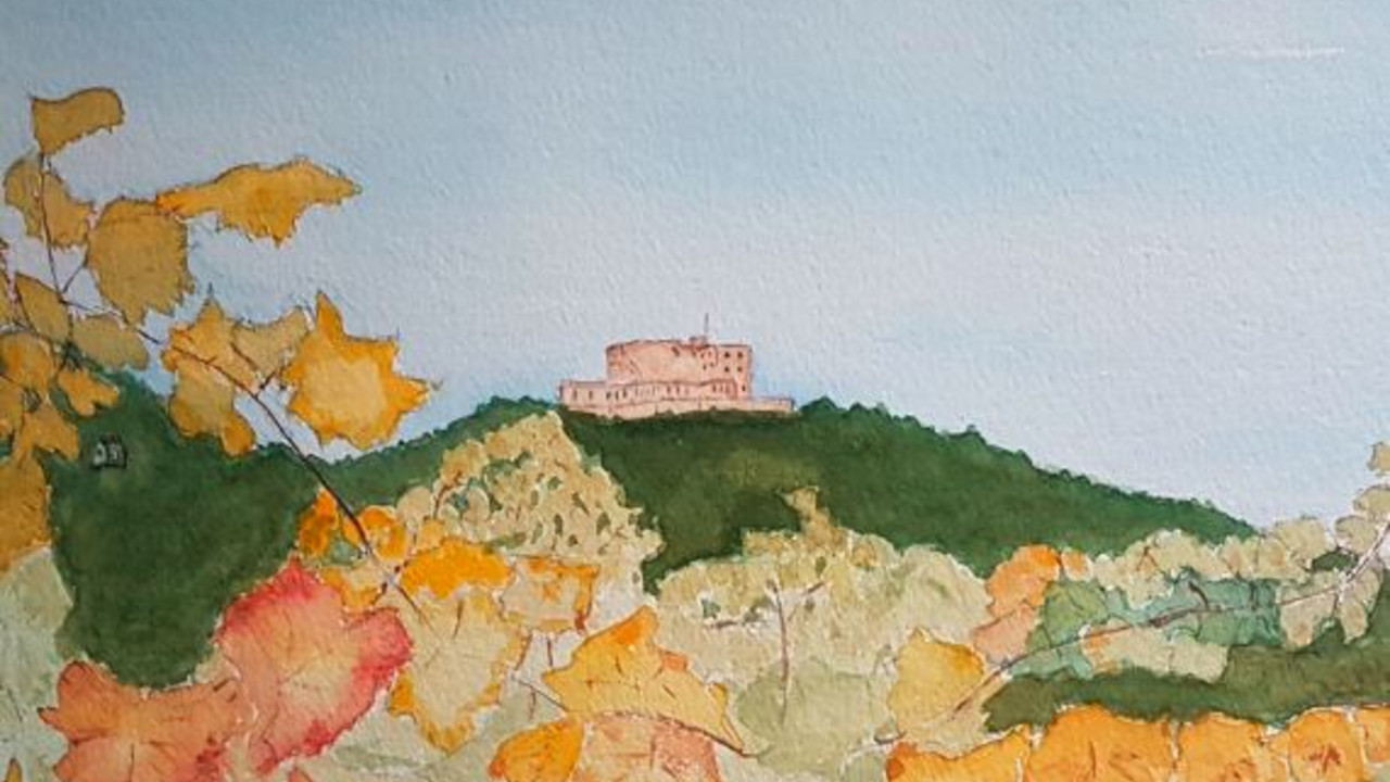 Gemälde "Blick zum Hambacher Schloss"